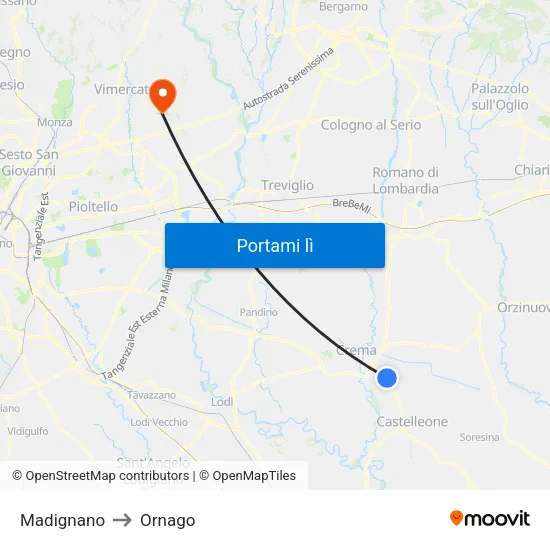 Madignano to Ornago map
