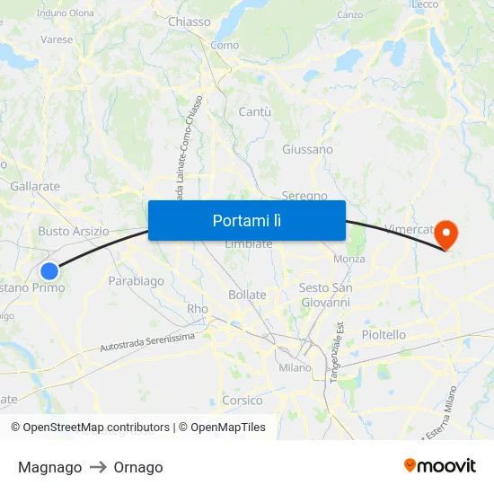 Magnago to Ornago map