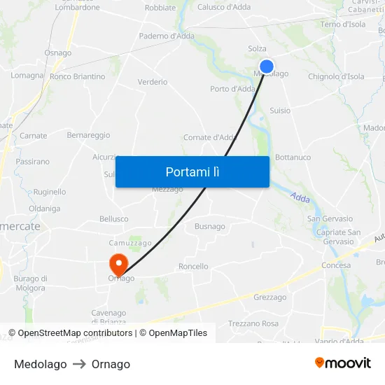 Medolago to Ornago map