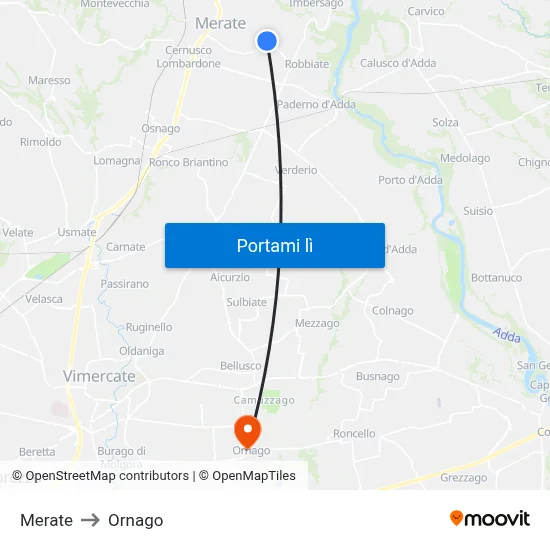 Merate to Ornago map