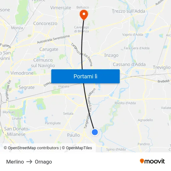 Merlino to Ornago map