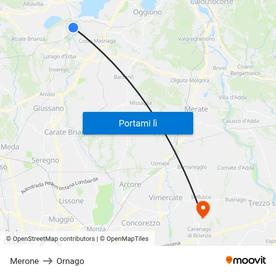 Merone to Ornago map