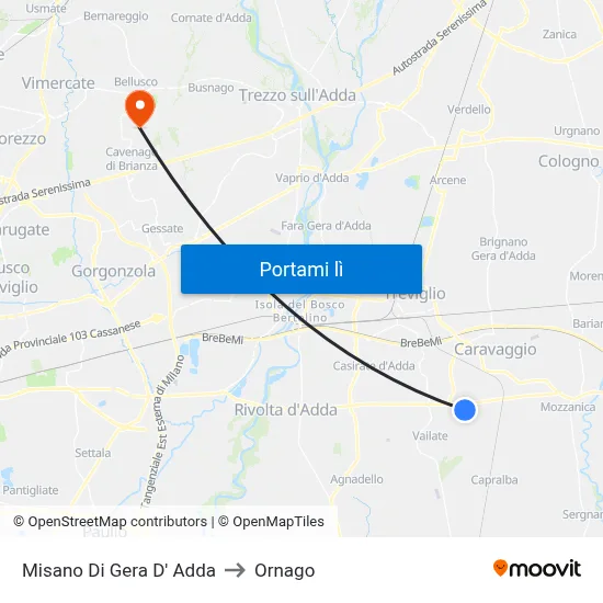 Misano Di Gera D' Adda to Ornago map