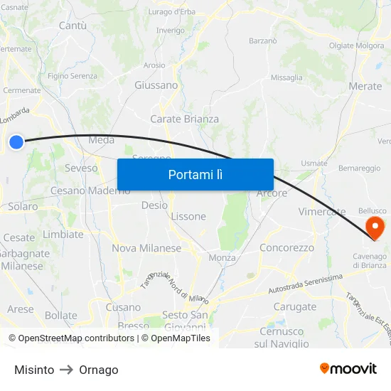 Misinto to Ornago map