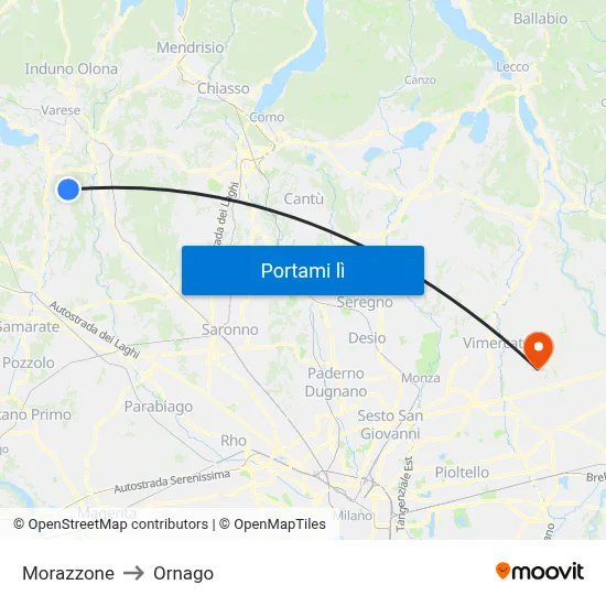 Morazzone to Ornago map