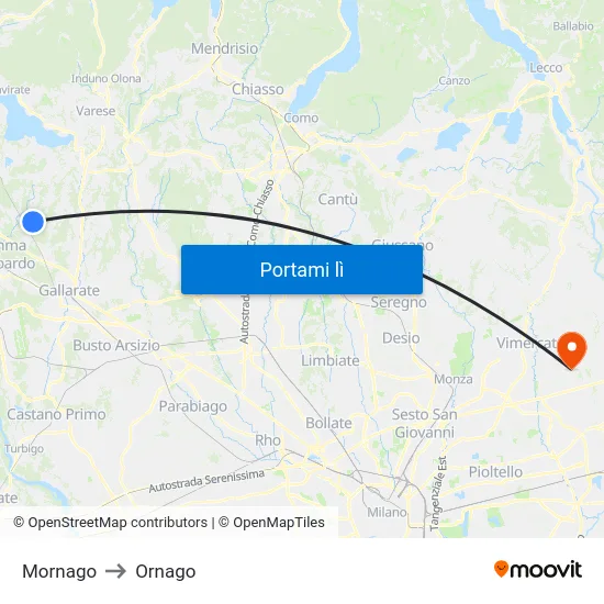 Mornago to Ornago map