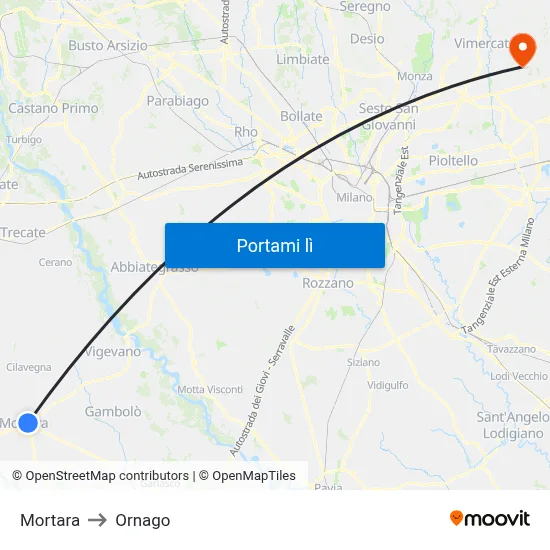 Mortara to Ornago map