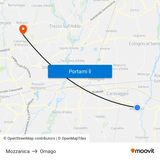 Mozzanica to Ornago map
