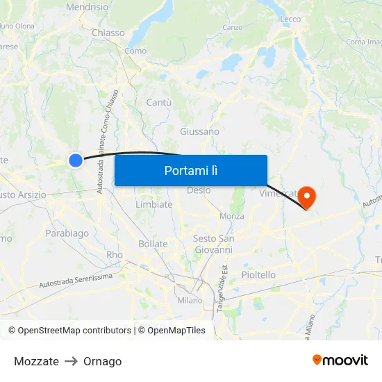 Mozzate to Ornago map
