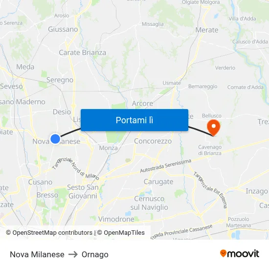 Nova Milanese to Ornago map
