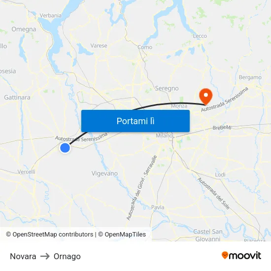 Novara to Ornago map