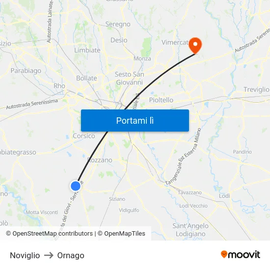 Noviglio to Ornago map