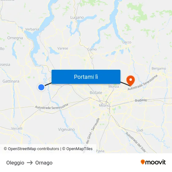 Oleggio to Ornago map