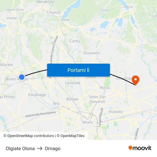 Olgiate Olona to Ornago map