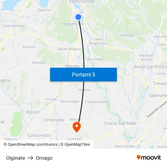 Olginate to Ornago map