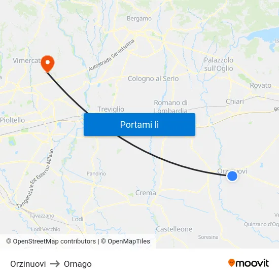 Orzinuovi to Ornago map