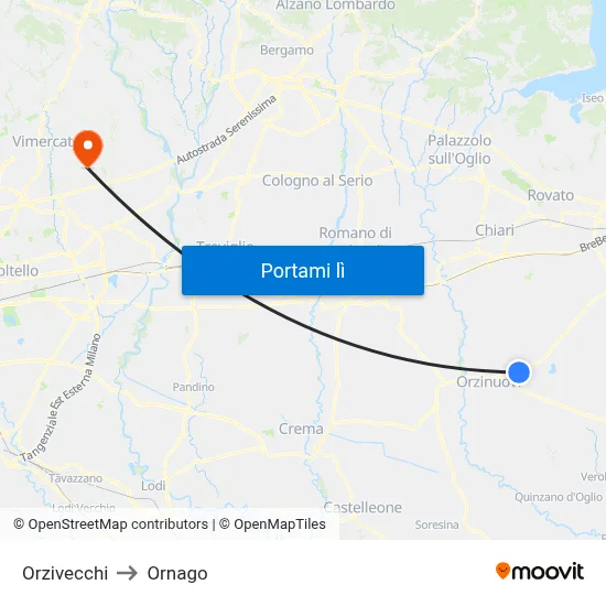 Orzivecchi to Ornago map