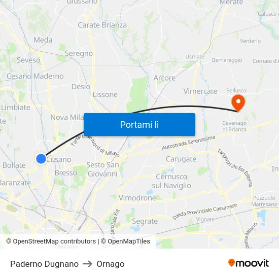 Paderno Dugnano to Ornago map