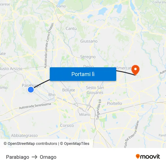 Parabiago to Ornago map