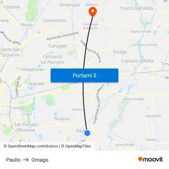 Paullo to Ornago map