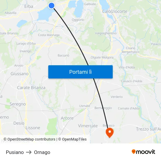 Pusiano to Ornago map
