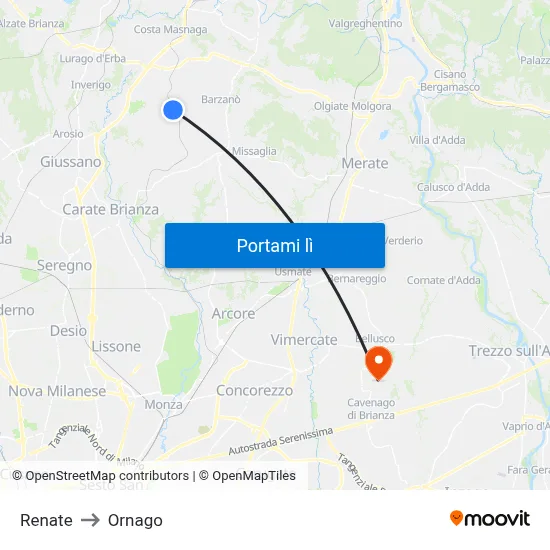 Renate to Ornago map