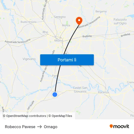 Robecco Pavese to Ornago map