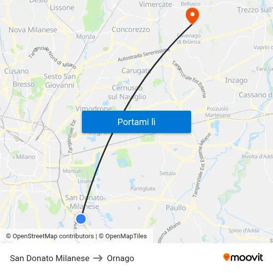 San Donato Milanese to Ornago map