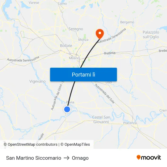 San Martino Siccomario to Ornago map