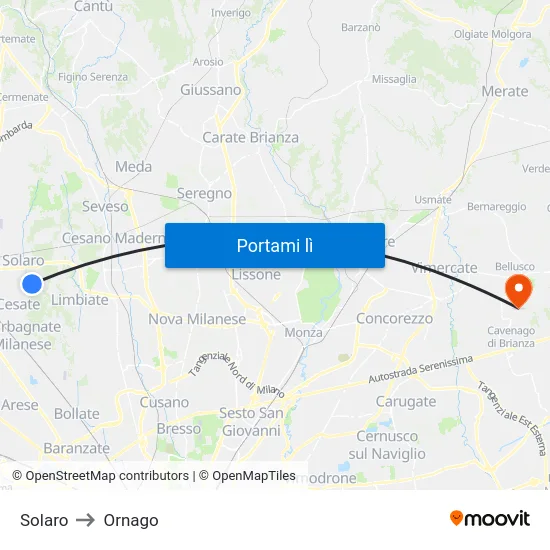 Solaro to Ornago map