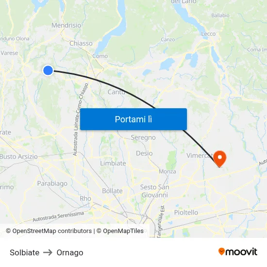 Solbiate to Ornago map