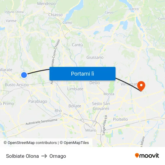 Solbiate Olona to Ornago map
