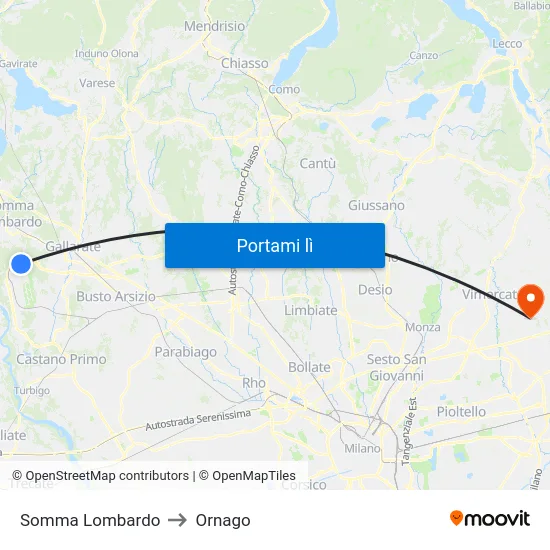 Somma Lombardo to Ornago map