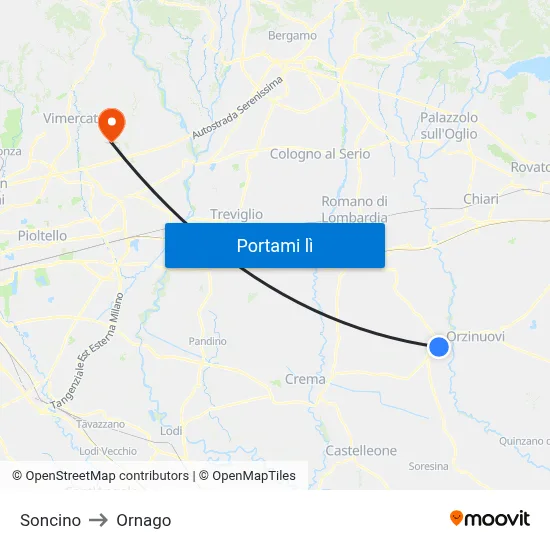 Soncino to Ornago map