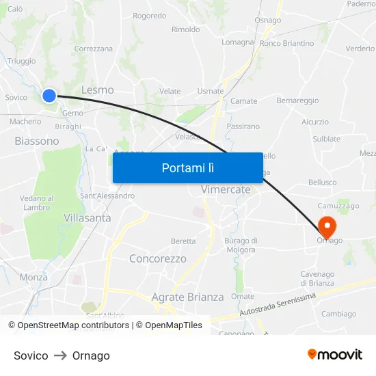 Sovico to Ornago map