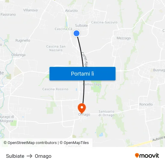 Sulbiate to Ornago map