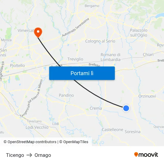 Ticengo to Ornago map