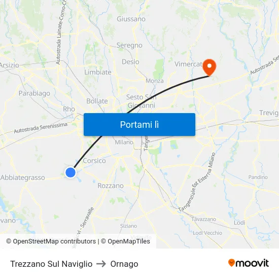 Trezzano Sul Naviglio to Ornago map