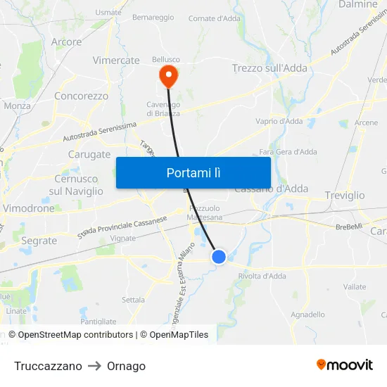 Truccazzano to Ornago map