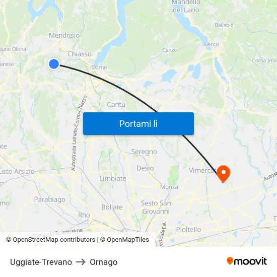 Uggiate-Trevano to Ornago map