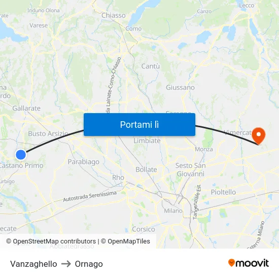 Vanzaghello to Ornago map