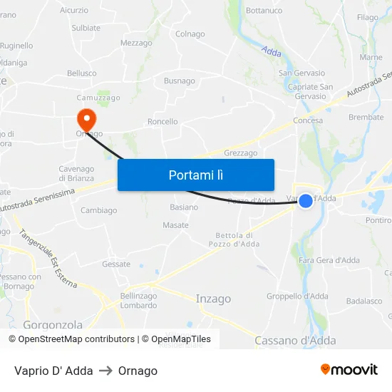 Vaprio D' Adda to Ornago map