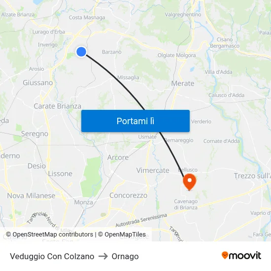 Veduggio Con Colzano to Ornago map