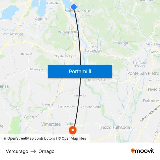 Vercurago to Ornago map