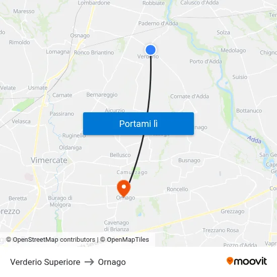 Verderio Superiore to Ornago map
