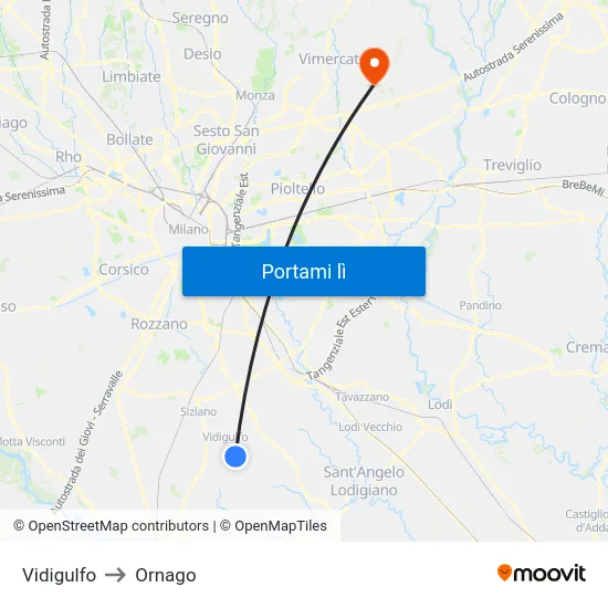Vidigulfo to Ornago map