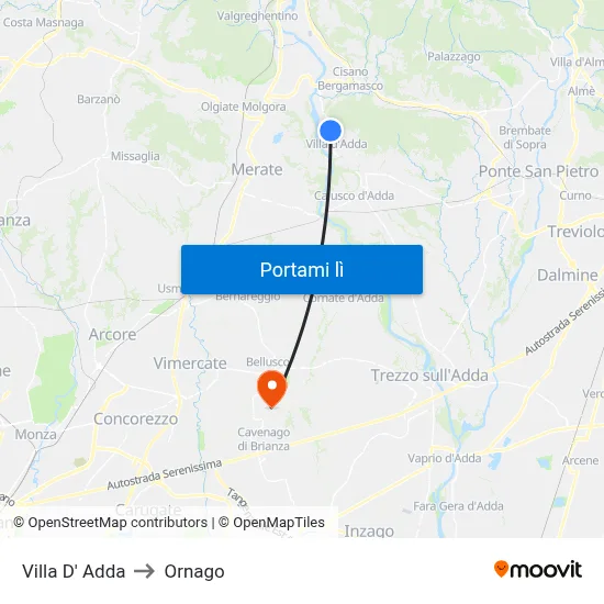 Villa D' Adda to Ornago map