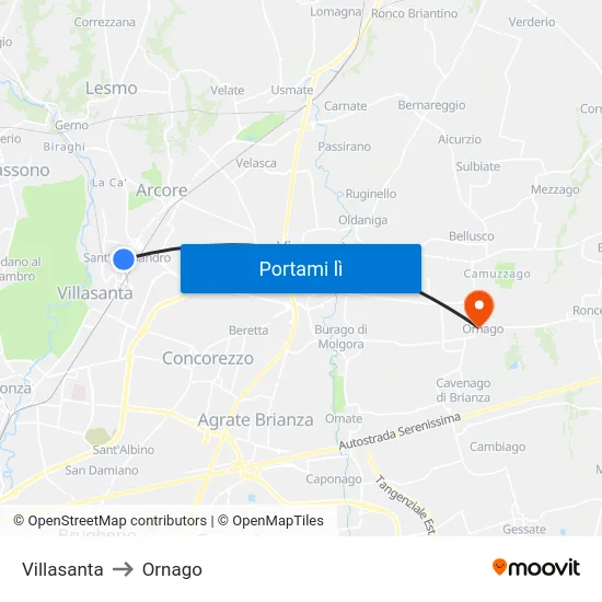 Villasanta to Ornago map