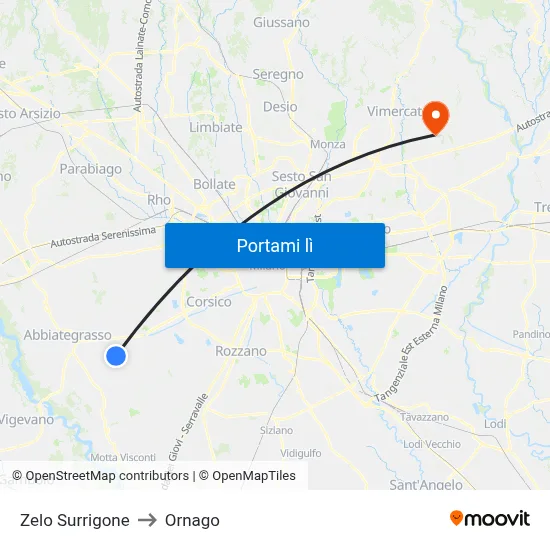 Zelo Surrigone to Ornago map