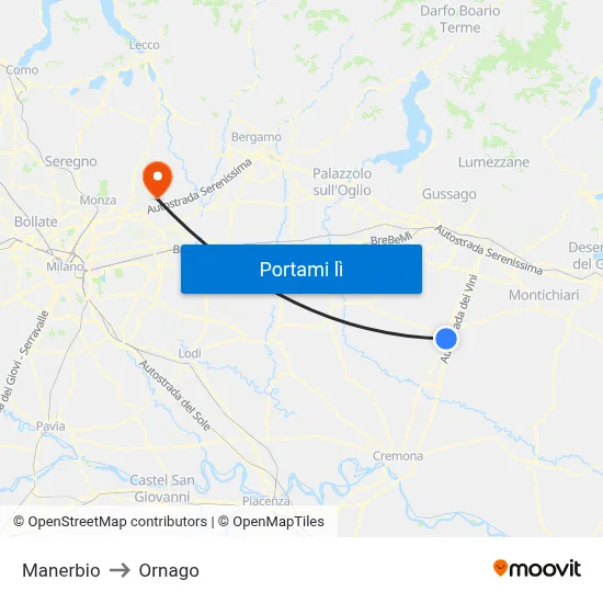 Manerbio to Ornago map